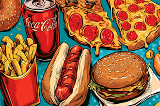 draw a illustration of food pop art