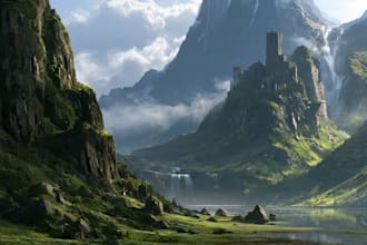 draw detailed worlds landscapes and environment concept art