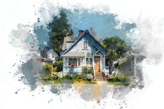 draw house illustration watercolor style