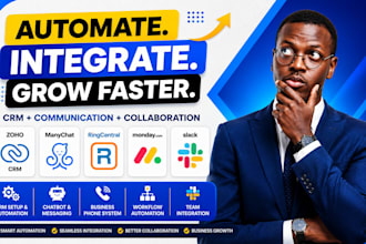 setup zoho CRM manychat ringcentral phone automations monday slack integration