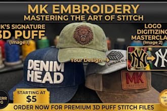 do 3d puff embroidery for hat, cap asap