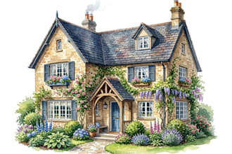 draw a watercolor house portrait and building illustrations