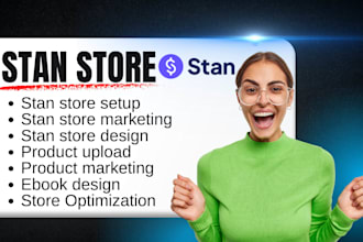 setup stan store, stan store marketing, canva ebook design, seo, stan website