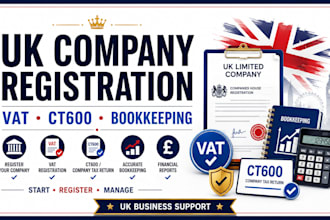 register UK company, vat, file ct600 and do bookkeeping