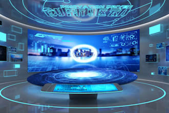 create modern tech driven stage design with 3d projection mapping, scenic layout