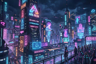 create sci fi or cyberpunk landscape artwork