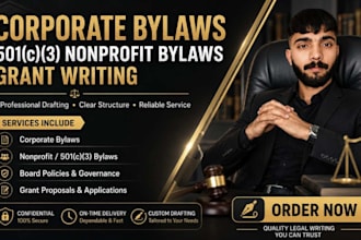 draft corporate bylaws,501c3 nonprofit bylaws, grant writing