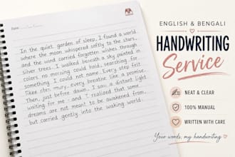 provide english and bengali handwriting services