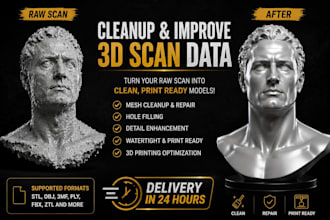 do 3d scan cleanup, stl repair and mesh repair for 3d printing