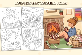 create cozy, bold and easy coloring book pages