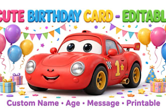 create editable  birthday card and invitation for kids