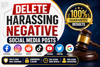 remove,delete negative harassing defamatory posts from instagram,tiktok,facebook