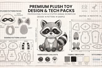 design plush sewing pattern teck pack stuffed toy ready for production