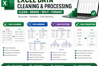 clean, formate, merge, split excel data