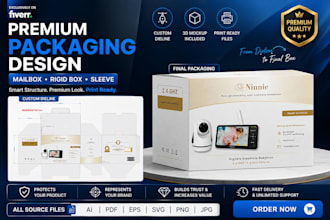 design premium mailbox dieline, luxury rigid box, and custom sleeve packaging