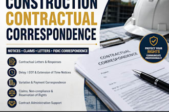 draft construction contractual letters, notices and fidic correspondences