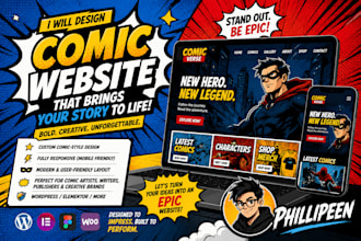 create comic website design for merch integrate to shopify