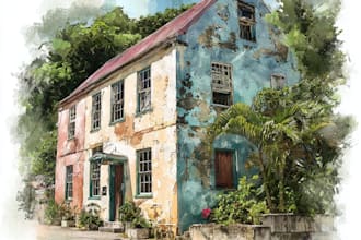 house and building photo into watercolor art