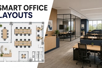 do office, workspace planning, furniture layout and floor plan