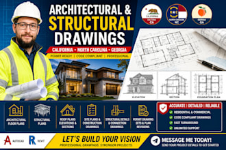 create architect and structural drawing for california, north carolina, georgia