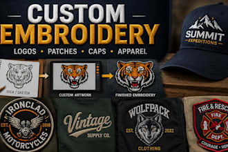 create custom embroidery designs for logo, patches, hats and clothing