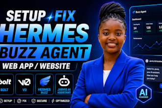 setup fix hermes buzz agent web app website bolt v0 jarvis ai assistant web app