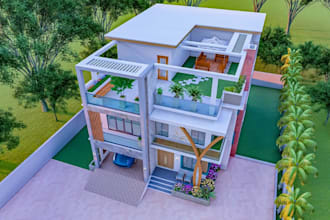 remodel duplex exterior, modern rooftop terrace,landscape render