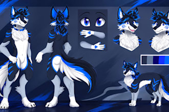 draw custom character refrence sheet, oc, animie and furry character design
