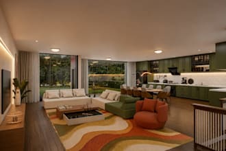 render 3d interior, interior design, house, restaurant