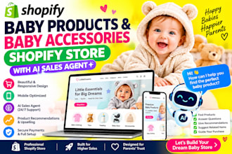 design baby product shopify store, baby accessories website with ai sales agent