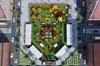 design 3d outdoor playground, community park, amusement park, recreation space