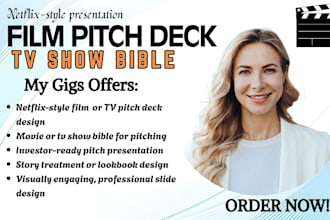 design netflix style pitch deck presentation, for  movie, tv show, and podcast
