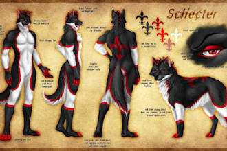 draw furry reference sheet and fursona character design