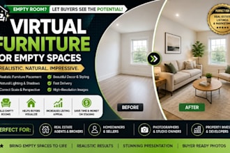 transform vacant real estate rooms with realistic virtual staging and furniture