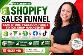 shopify store sales funnel stan store facebook page and tiktok shop management