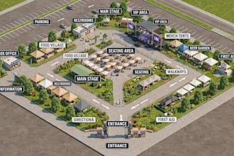 create 3d isometric event layouts, festival map, venue and zones illustrations