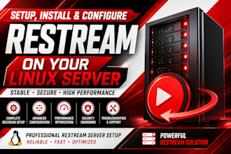 setup, install and configure restream on your linux server and restream server