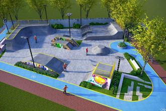 design 3d skate park, skatepark layout, skate race stadium, bmx park design