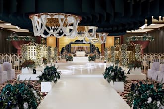 redesign 3d luxury wedding hall interior,grand ballroom decor,party venue render