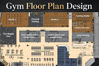design commercial gym, pilates studio floor plan, reformer and equipment layout