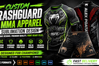 design unique MMA, bjj rashguard fightwear apparel sublimation design