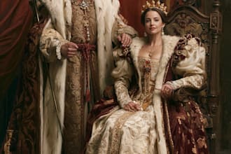 llustrate a romantic family royal couple portrait