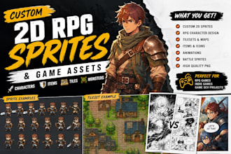 make custom 2d rpg sprites and game assets