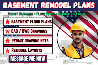 design basement remodel plans and permit drawings for your project