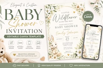 design an elegant baby shower invitation and editable canva template