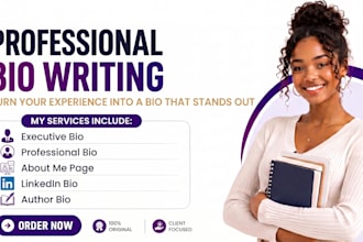write a professional bio linkedin bio executive and author bio, or about me page