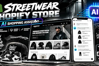 design streetwear shopify store active wear, joggers website with ai  sale agent