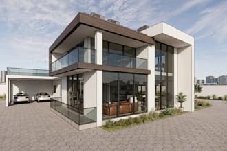 design modern house exterior, facade and front elevation in 3d