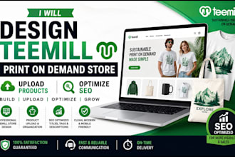 design teemill print on demand website products upload SEO optimization store