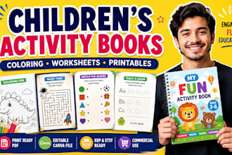 children activity book design, coloring book, printable worksheets, amazon kdp